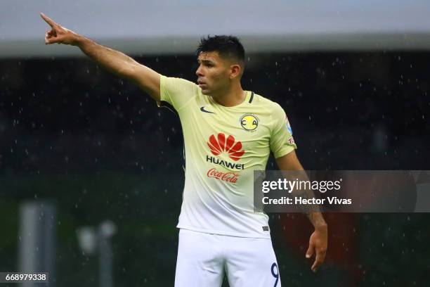 Silvio Romero of America gestures during the 14th round match between America and Queretaro as part of the Torneo Clausura 2017 Liga MX at Azteca...