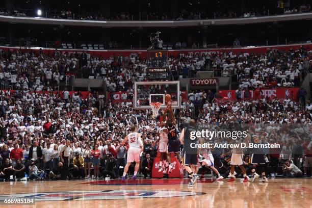 Joe Johnson of the Utah Jazz shoots the ball to win the game against the Los Angeles Clippers in Game One of Round One during the 2017 NBA Playoffs...