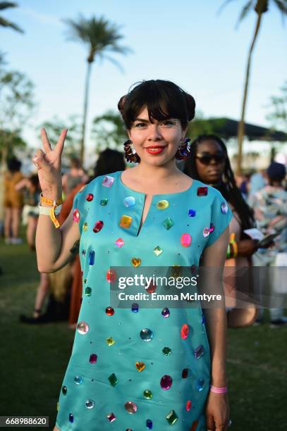 Festivalgoer attends day 2 of the 2017 Coachella Valley Music & Arts Festival Weekend 1 at the Empire Polo Club on April 15, 2017 in Indio,...