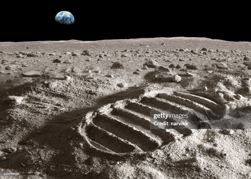 Fußabdruck von Astronauten auf dem Mond