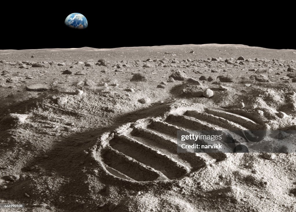 Voetafdruk van astronaut op de maan