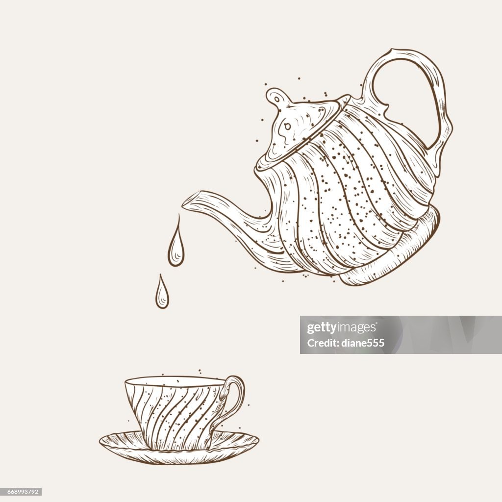Vintage estilo dibujado a mano té con textura
