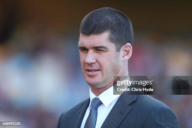 Commentator Jonathan Brown looks on before the round four AFL match between the Brisbane Lions and the Richmond Tigers at The Gabba on April 16, 2017...