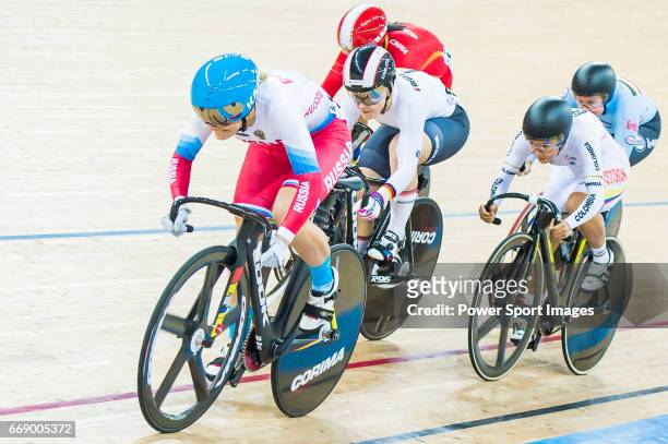 Anastasiia Voinova of Russia competes in the Women's Keirin - 2nd Round during 2017 UCI World Cycling on April 16, 2017 in Hong Kong, Hong Kong.