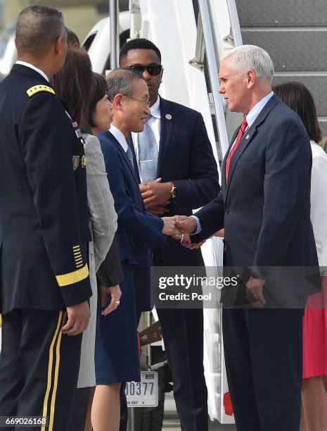 Vice President Mike Pence arrives at Osan airbase on April 16, 2017 in Seoul, South Korea. During the three day visit to South Korea, Vice President...