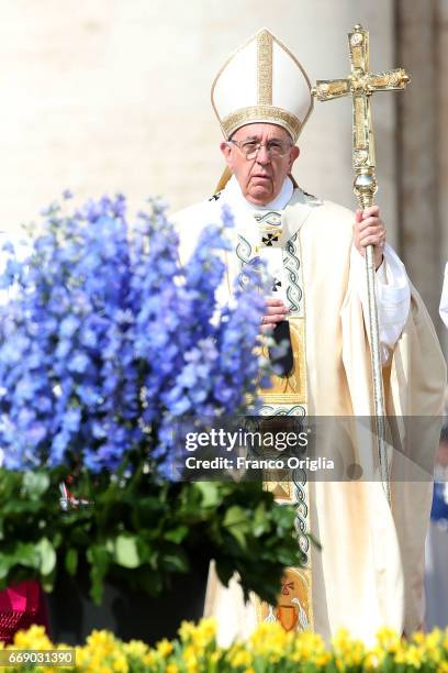 Pope Francis attends the Easter Mass at St. Peter's Square on April 16, 2017 in Vatican City, Vatican. At the end of the celebration Pope Francis...