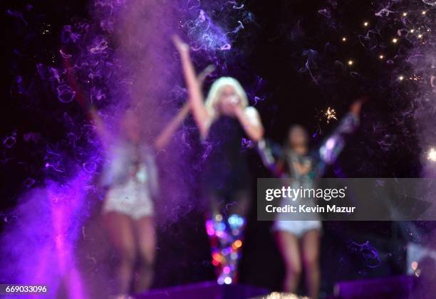 Lady Gaga performs on the Coachella Stage during day 2 of the Coachella Valley Music And Arts Festival at the Empire Polo Club on April 15, 2017 in...