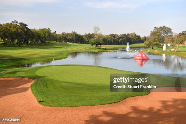 General view of the 12th hole during the fourth round of the Trophee Hassan II at Royal Golf Dar Es Salam on April 16, 2017 in Rabat, Morocco.