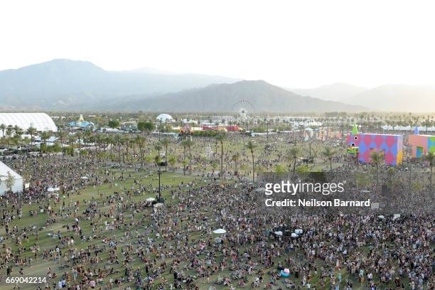 An aerial view of the Empire Polo Club during the 2017 Coachella Valley Music And Arts Festival on April 15, 2017 in Indio, California.