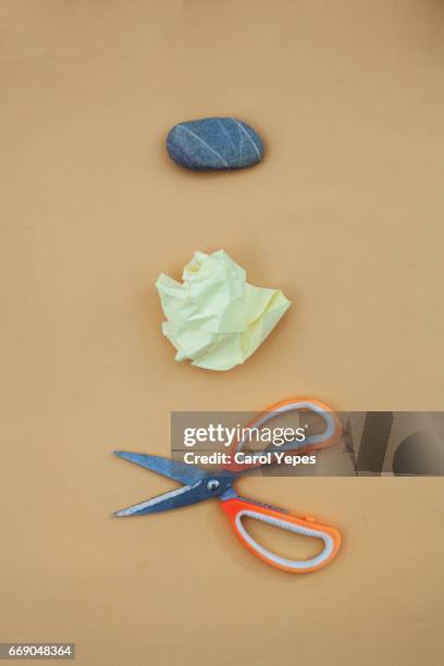 rock, paper & scissors.flat lay. - scissors paper stone stock pictures, royalty-free photos & images