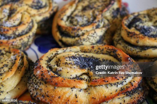 homemade heart-shaped poppy buns - poppy seed stock pictures, royalty-free photos & images