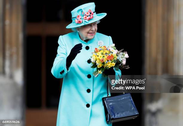 Queen Elizabeth II leaves the Easter Day service at St George's Chapel on April 16, 2017 in Windsor, England.