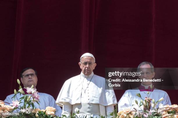 Pope Francis delivers His Urbi Et Orbi Blessing from the central loggia of St. Peter's Basilica in St. Peter's Square, on April 16, 2017 in Vatican...