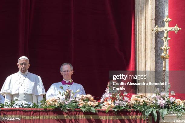 Pope Francis delivers His Urbi Et Orbi Blessing from the central loggia of St. Peter's Basilica in St. Peter's Square, on April 16, 2017 in Vatican...