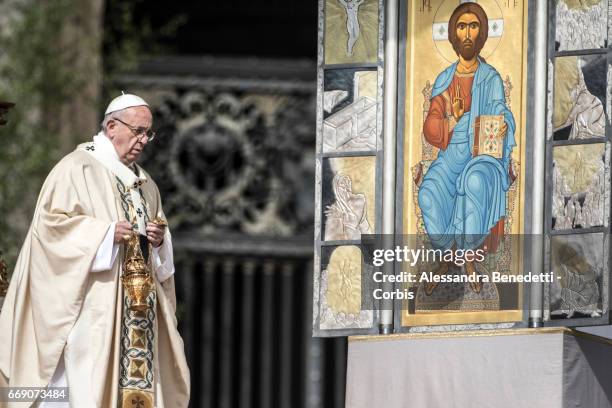 Pope Francis Holds The Easter Mass and Delivers His Urbi Et Orbi Blessing in St. Peter's Square, on April 16, 2017 in Vatican City, Vatican.