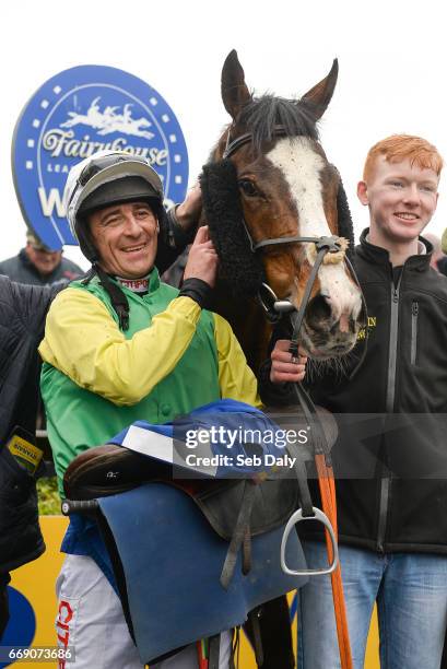 Meath , Ireland - 16 April 2017; Davy Russell with Tudor City after winning the Cusack Hotel Group Maiden Hurdle during the Fairyhouse Easter...
