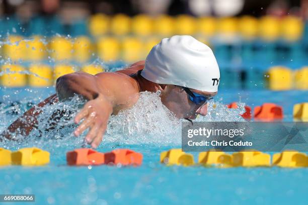 Tom Shields competes in the preliminary heat of the men's 200 meter butterfly on day three of the Arena Pro Swim Series - Mesa at Skyline Aquatic...