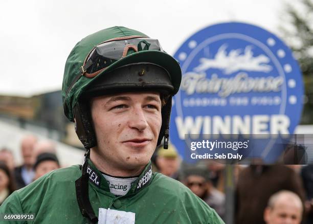 Meath , Ireland - 16 April 2017; Jockey David Mullins after winning the Irish Stallion Farms European Breeders Fund Mares Novice Hurdle Championship...