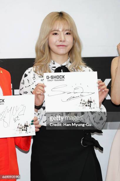 Sunny of South Korean girl group Girls' Generation attends the photocall for CASIO 'G-SHOCK' at the Starfield Hanam on April 16, 2017 in Hanam, South...