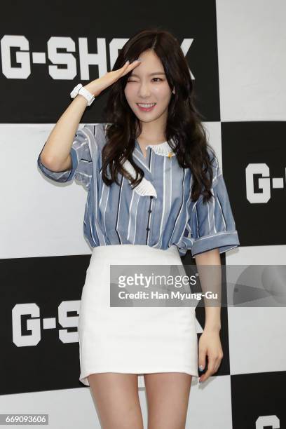 Taeyeon of South Korean girl group Girls' Generation attends the photocall for CASIO 'G-SHOCK' at the Starfield Hanam on April 16, 2017 in Hanam,...