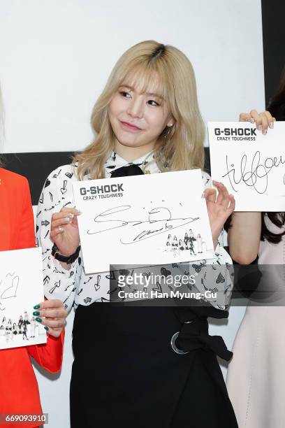 Sunny of South Korean girl group Girls' Generation attends the photocall for CASIO 'G-SHOCK' at the Starfield Hanam on April 16, 2017 in Hanam, South...