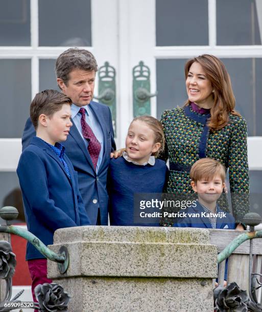 Crown prince Frederik, Crown Princess Mary, Prince Christian, Princess Isabella and Prince Vincent of Denmark attend the 77th birthday celebrations...