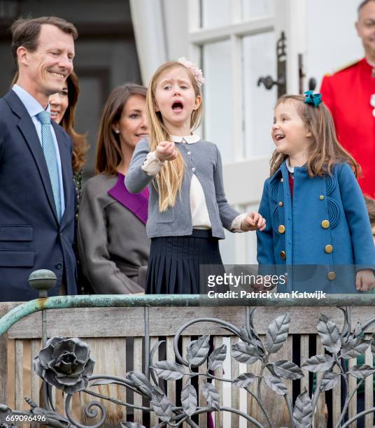 Prince Joachim, Princess Marie, Princess Josephine and Princess Athena of Denmark attend the 77th birthday celebrations of Danish Queen Margrethe at...