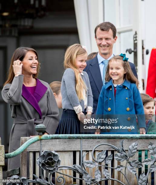 Princess Marie, Princess Josephine, Princess Athena, Prince Joachim and Prince Henrik of Denmark attend the 77th birthday celebrations of Danish...