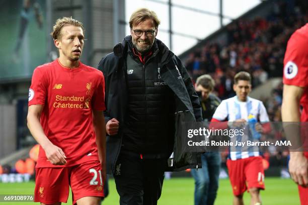 Lucas Leiva of Liverpool and Jurgen Klopp manager / head coach of Liverpool at full time during the Premier League match between West Bromwich Albion...