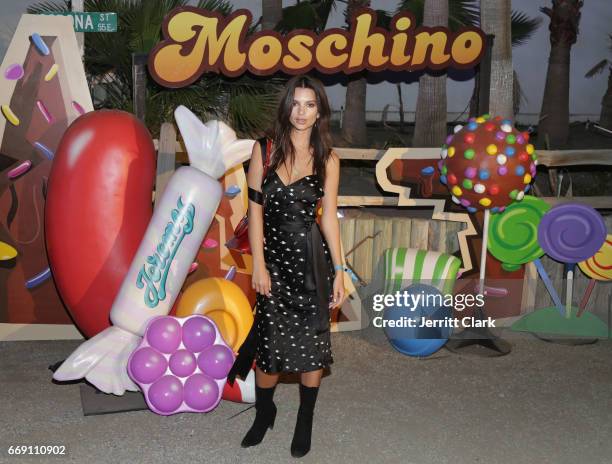 Emily Ratajkowski attend the Moschino Candy Crush Desert Party hosted by Jeremy Scott on April 15, 2017 in Coachella, California.