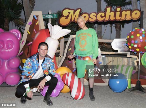 Geordon Nicol and Greg Krelenstein attend the Moschino Candy Crush Desert Party hosted by Jeremy Scott on April 15, 2017 in Coachella, California.