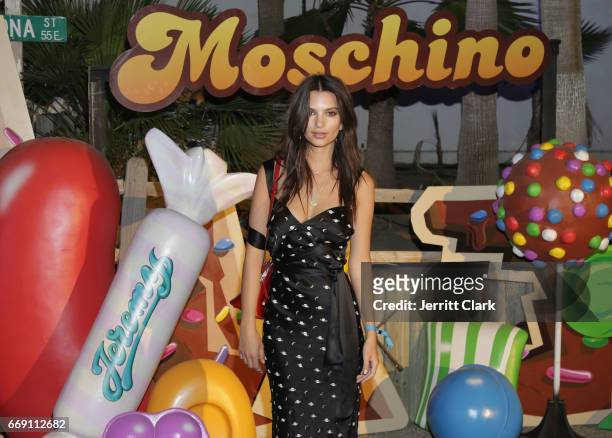 Emily Ratajkowski attend the Moschino Candy Crush Desert Party hosted by Jeremy Scott on April 15, 2017 in Coachella, California.