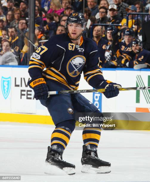 Brady Austin of the Buffalo Sabres skates against the Florida Panthers during an NHL game at the KeyBank Center on March 27, 2017 in Buffalo, New...