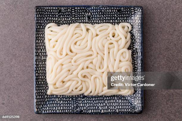 udon noodles on serving plate - udon noodles stock pictures, royalty-free photos & images