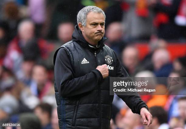 Jose Mourinho, Manager of Manchester United walks towards the tunnel after the Premier League match between Manchester United and Chelsea at Old...
