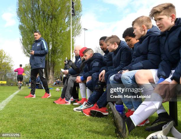 Left: Anto Galesic of Hertha BSC U14 during the Nike Premier Cup 2017 on april 16, 2017 in Berlin, Germany.