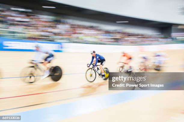 Sarah Hammer of USA competes in the Women's Points Race 25 km Final during 2017 UCI World Cycling on April 16, 2017 in Hong Kong, Hong Kong.