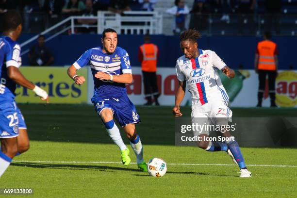 Mapou Yanga Mbiwa of Lyon during the Ligue 1 match between SC Bastia and Olympique Lyonnais Lyon at Stade Armand Cesari on April 16, 2017 in Bastia,...