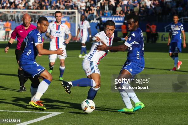 Memphis Depay of Lyon during the Ligue 1 match between SC Bastia and Olympique Lyonnais Lyon at Stade Armand Cesari on April 16, 2017 in Bastia,...