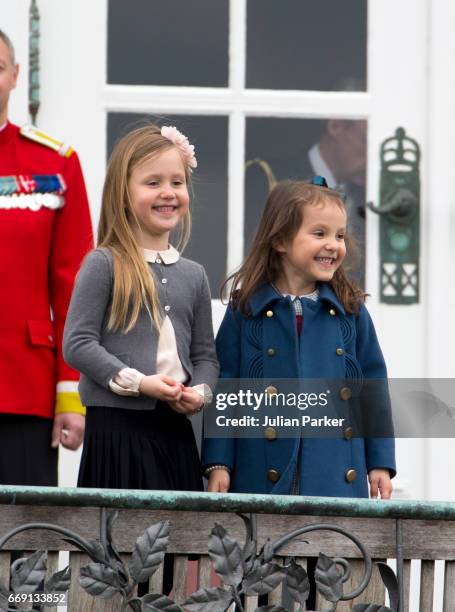 Princess Josephine and her cousin Princess Athena of Denmark attend the 77th birthday celebrations of Danish Queen Margrethe at Marselisborg Palace...