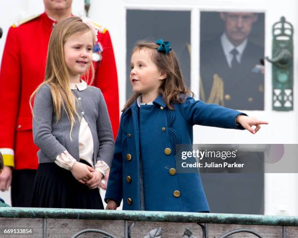 Princess Josephine and her cousin Princess Athena of Denmark attend the 77th birthday celebrations of Danish Queen Margrethe at Marselisborg Palace...