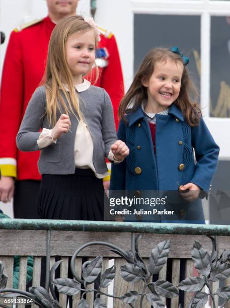 Princess Josephine and her cousin Princess Athena of Denmark attend the 77th birthday celebrations of Danish Queen Margrethe at Marselisborg Palace...