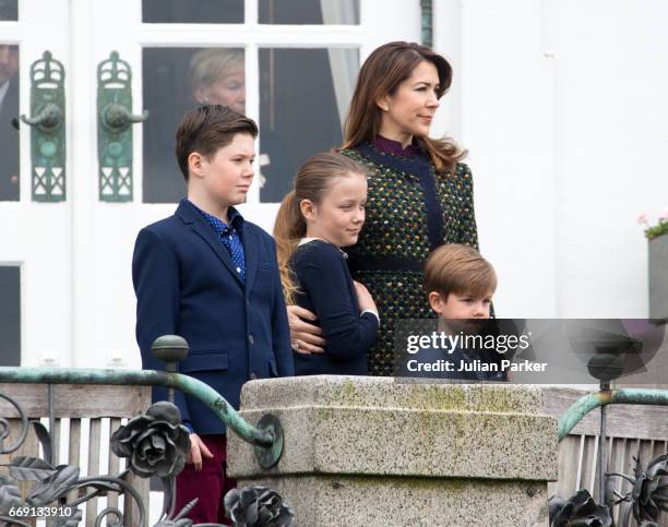 Crown Princess Mary of Denmark with children, Prince Christian of Denmark, Princess Isabella of Denmark, and Prince Vincent of Denmark celebrate...