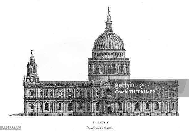 st. paul cathedral engraving 1878 - st pauls cathedral stock illustrations
