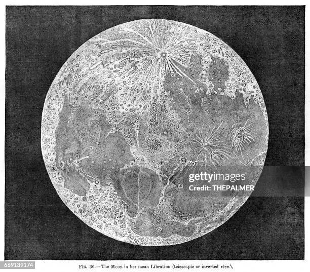 ilustrações de stock, clip art, desenhos animados e ícones de the moon engraving 1878 - água forte