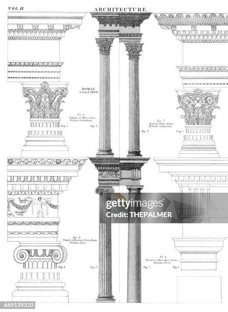 architecture columns engraving 1878 - arch of titus stock illustrations