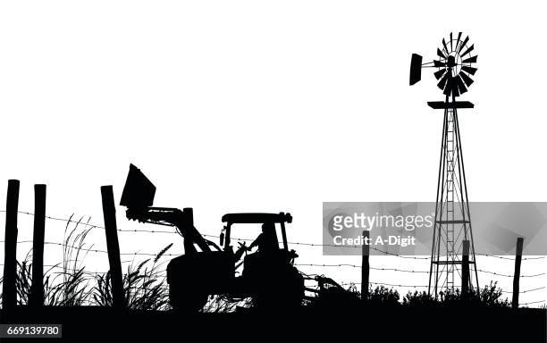 country fields - fence with barbed wire stock illustrations
