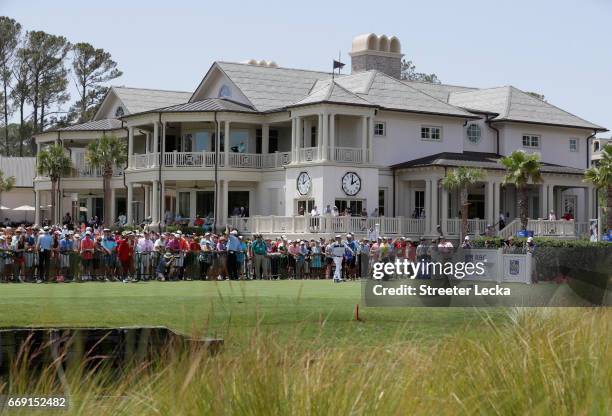 Jason Dufner hits his tee shot on the first hole during the final round of the 2017 RBC Heritage at Harbour Town Golf Links on April 16, 2017 in...