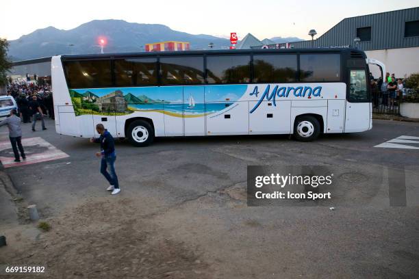 Illustration departure of the bus of the players of lyon during the Ligue 1 match between SC Bastia and Olympique Lyonnais Lyon at Stade Armand...