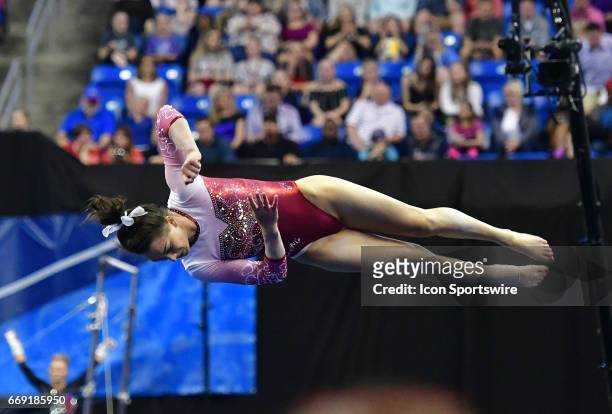 Alabama's Wynter Childers performs her floor exercise during the finals of the NCAA Women's Gymnastics National Championship on April 15 at Chaifetz...